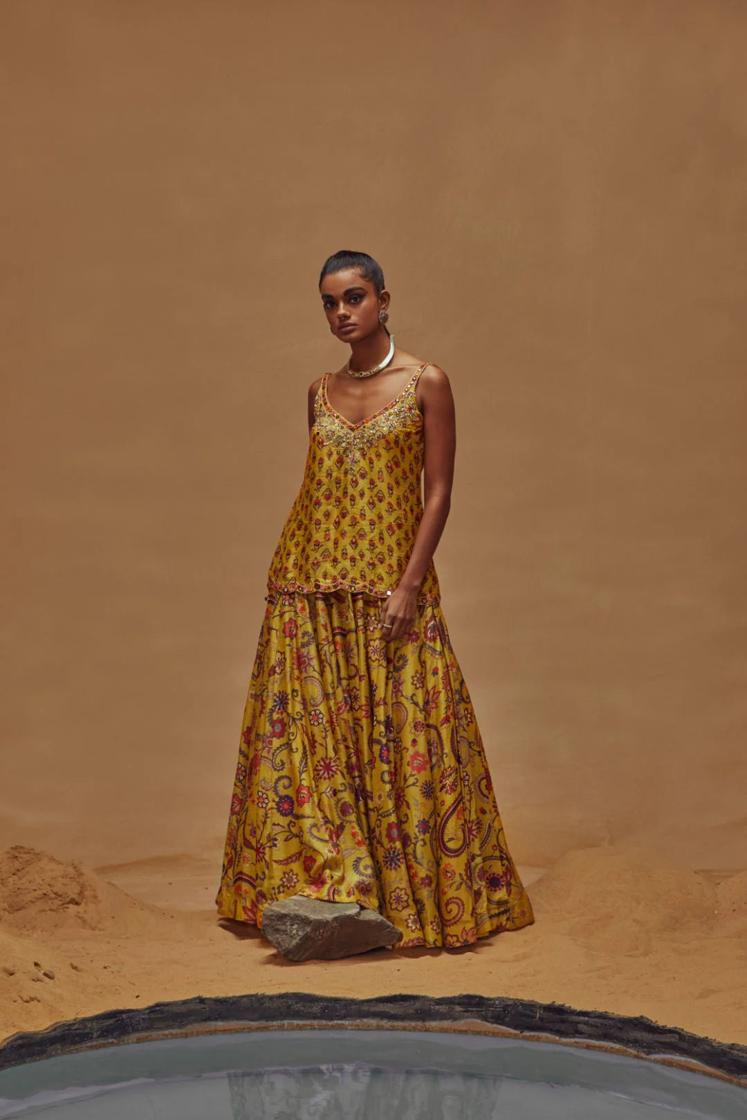 Yellow Kali Skirt With Scallop Hem