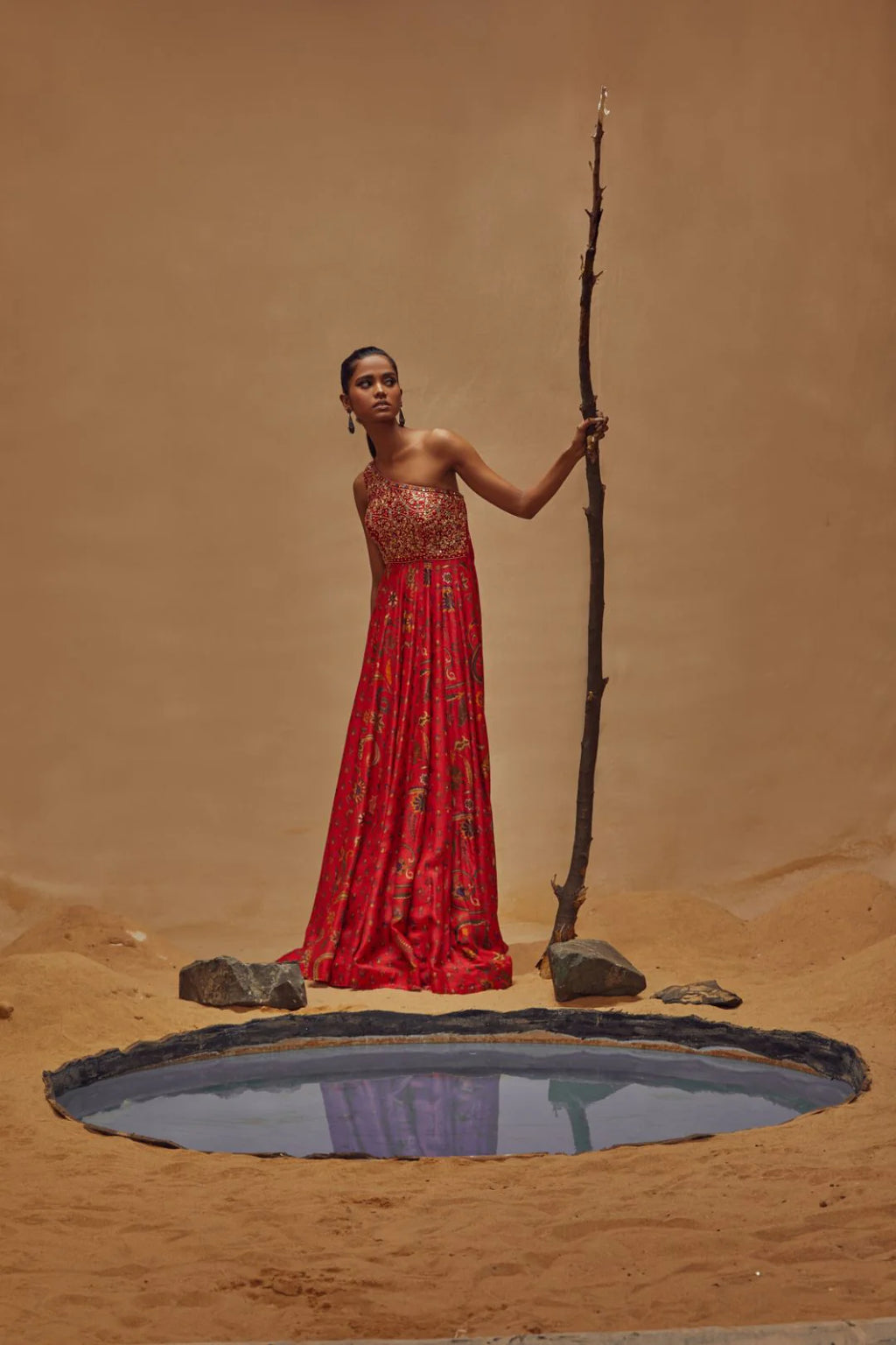 Red Panelled Lehenga