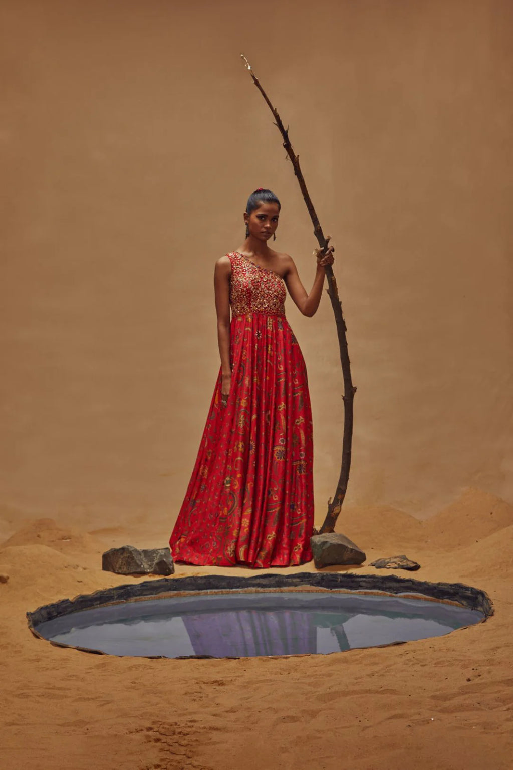 Red Panelled Lehenga