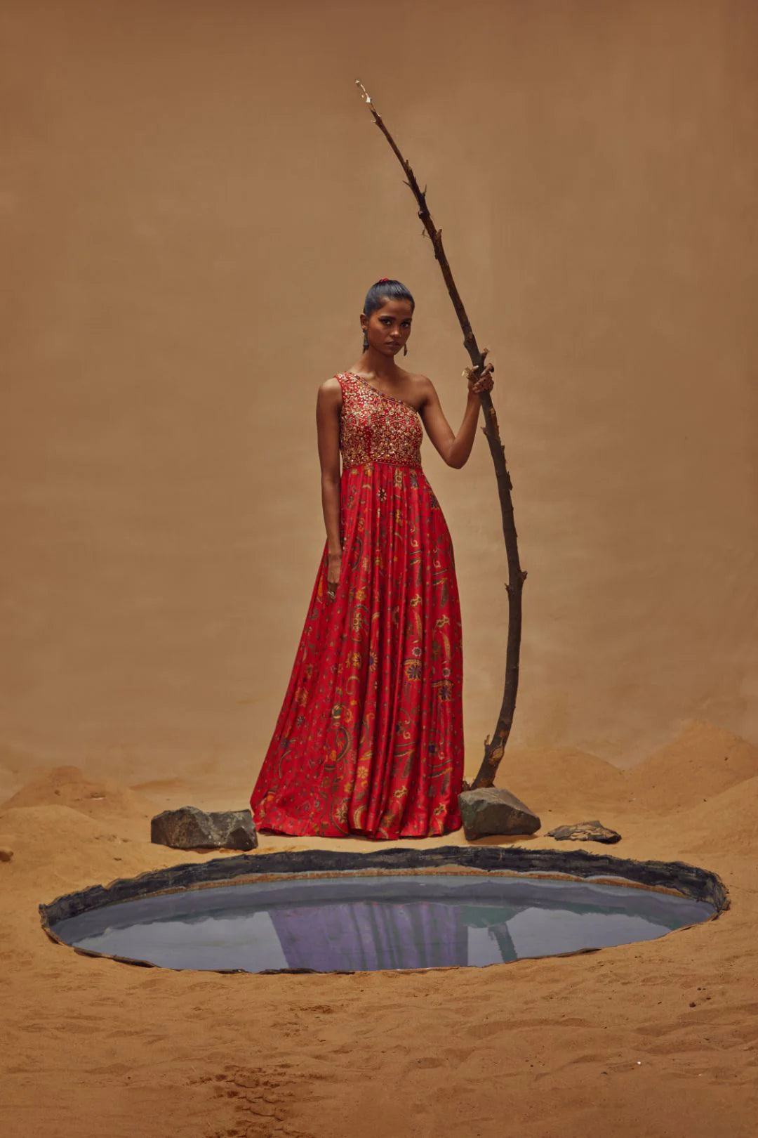 Red Panelled Lehenga