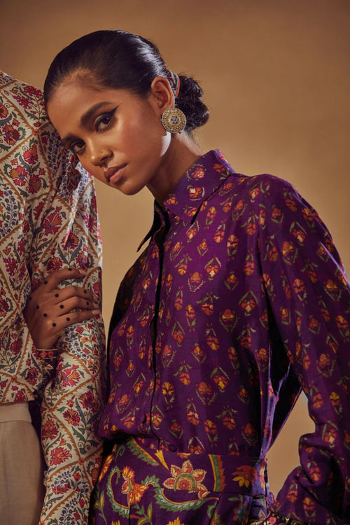 Purple Pleated Pant & Bishop Sleeve Shirt