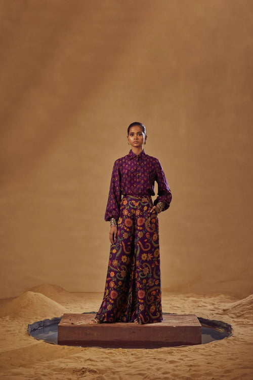 Purple Pleated Pant & Bishop Sleeve Shirt